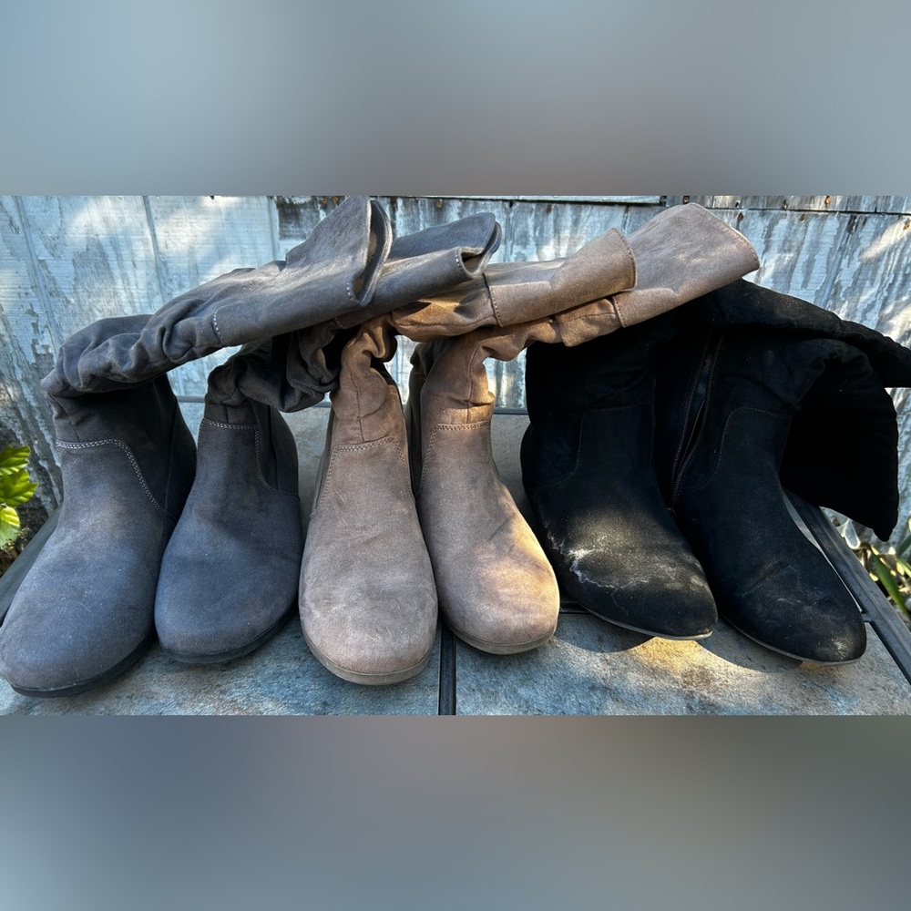 Suede Slouch Boots Trio - Gray, Tan, Black